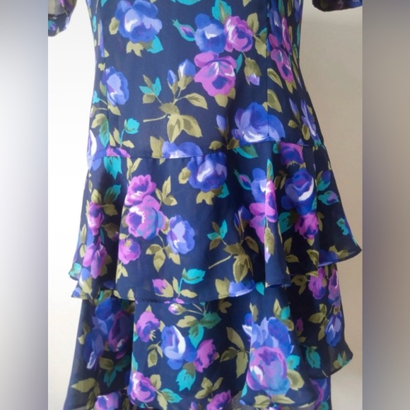 Leslie Fay Vintage Floral Ruffle Midi Dress Size Small - Picture 7 of 11